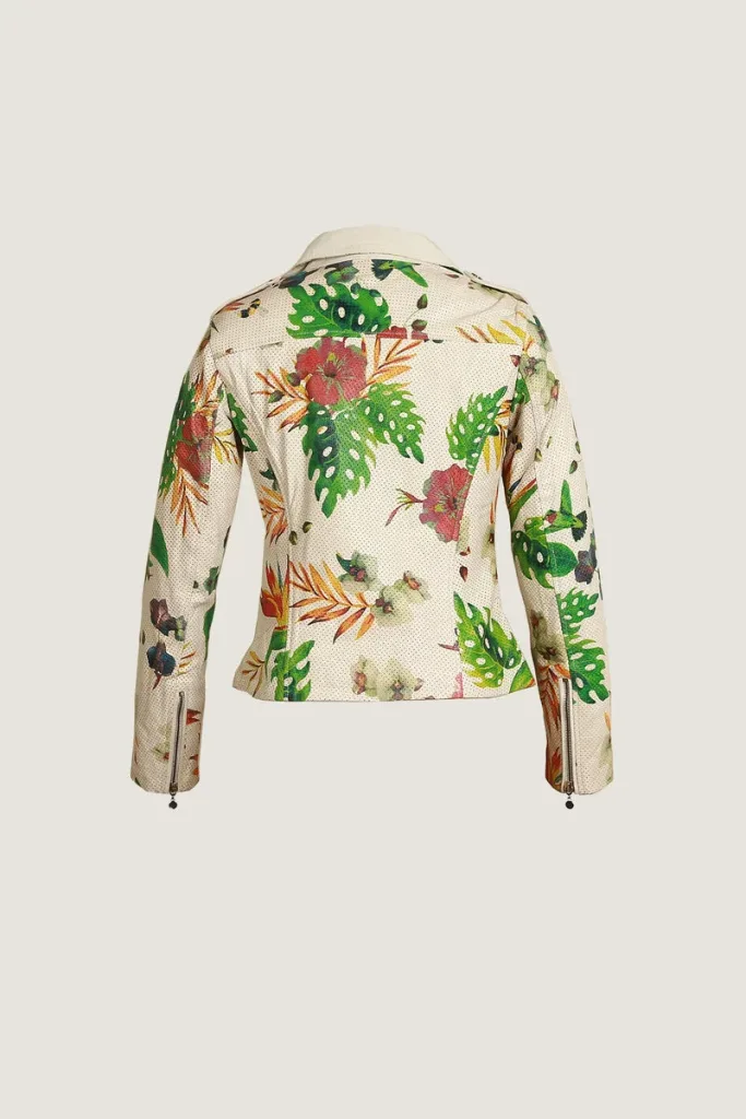 Chiswick Floral Leather Biker Jacket – Multicolour – view 4