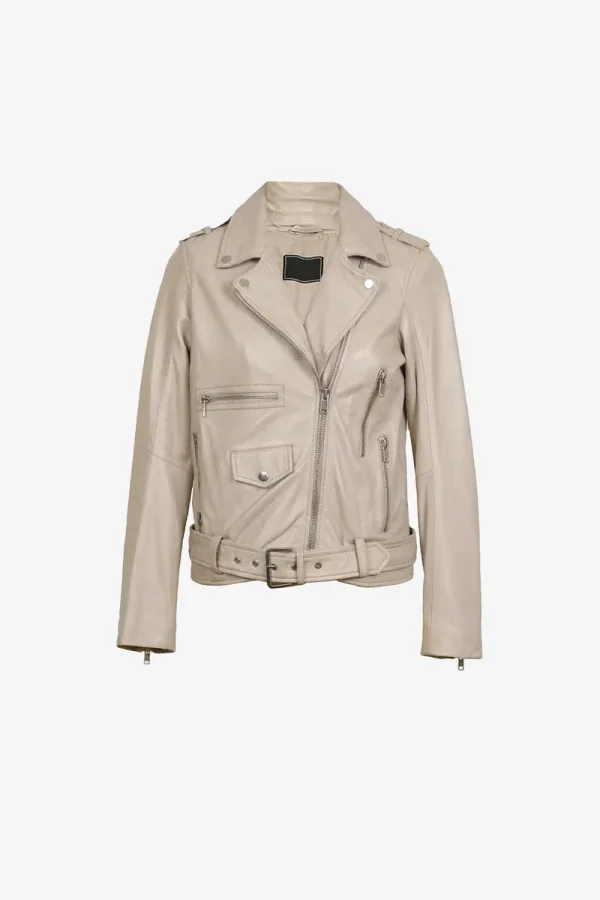 Crouch End Leather Biker Jacket – Ivory – view 1
