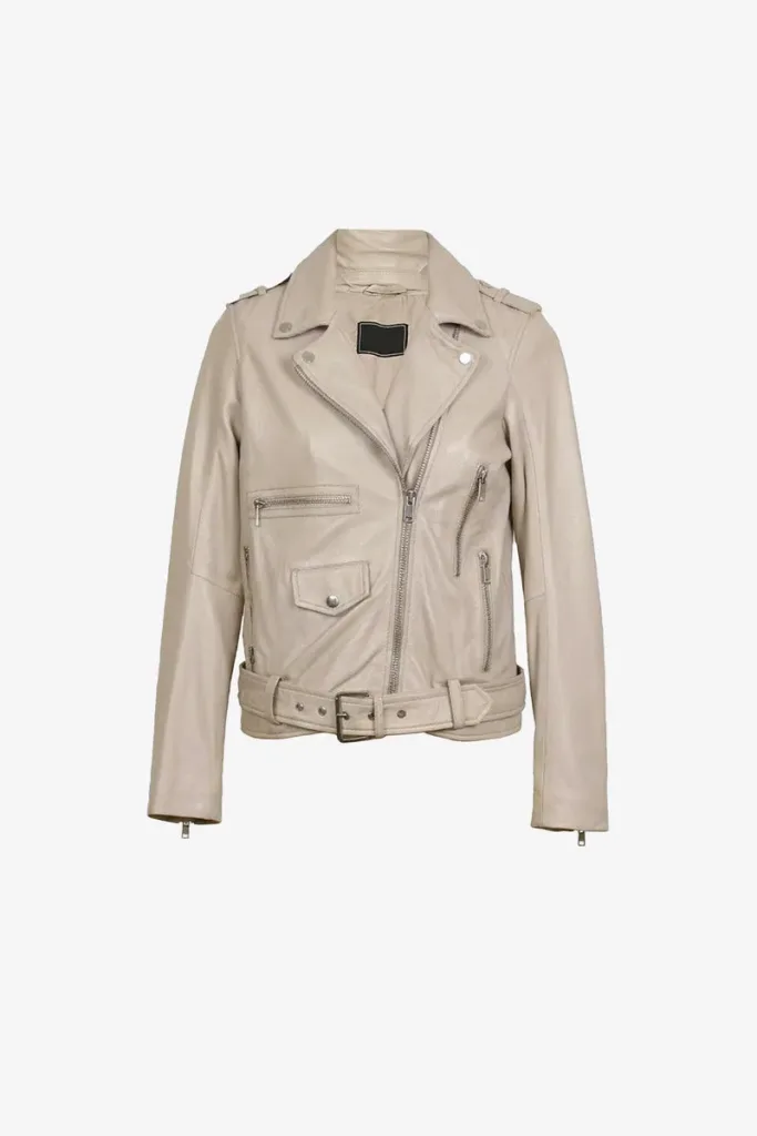 Crouch End Leather Biker Jacket – Ivory – view 1