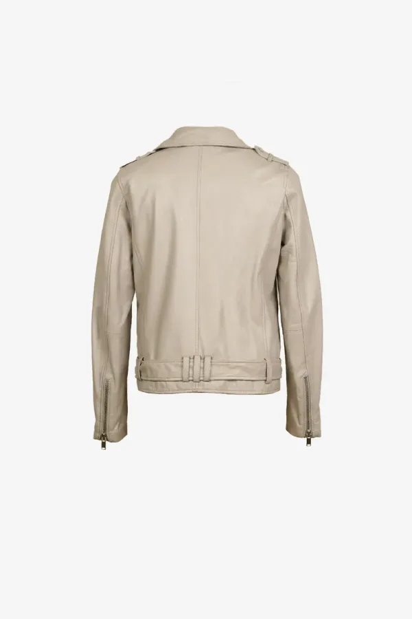 Crouch End Leather Biker Jacket – Ivory – view 2