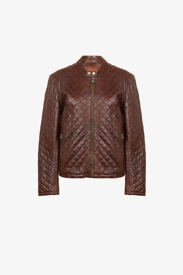 Earls Court Leather Puffer Jacket – Mocha – view 1