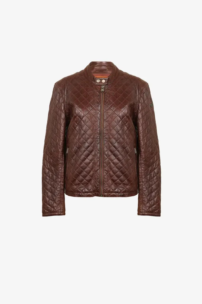 Earls Court Leather Puffer Jacket – Mocha – view 1