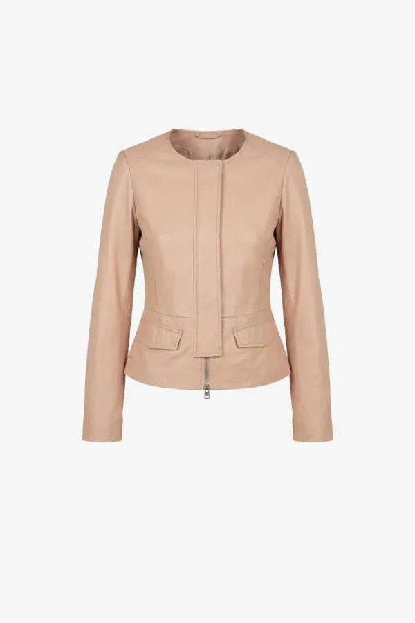 Earlsfield Leather Jacket – Taupe – view 1