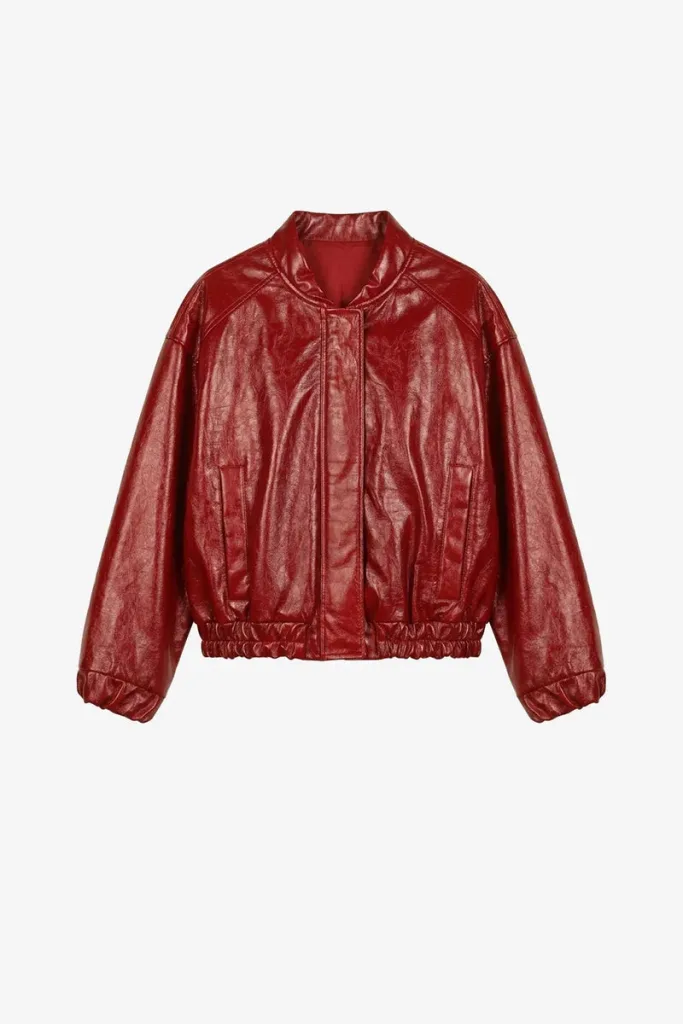 Holloway Ribbed Leather Bomber Jacket – Red – view 1