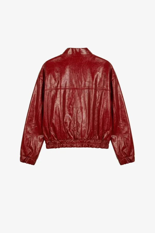 Holloway Ribbed Leather Bomber Jacket – Red – view 2