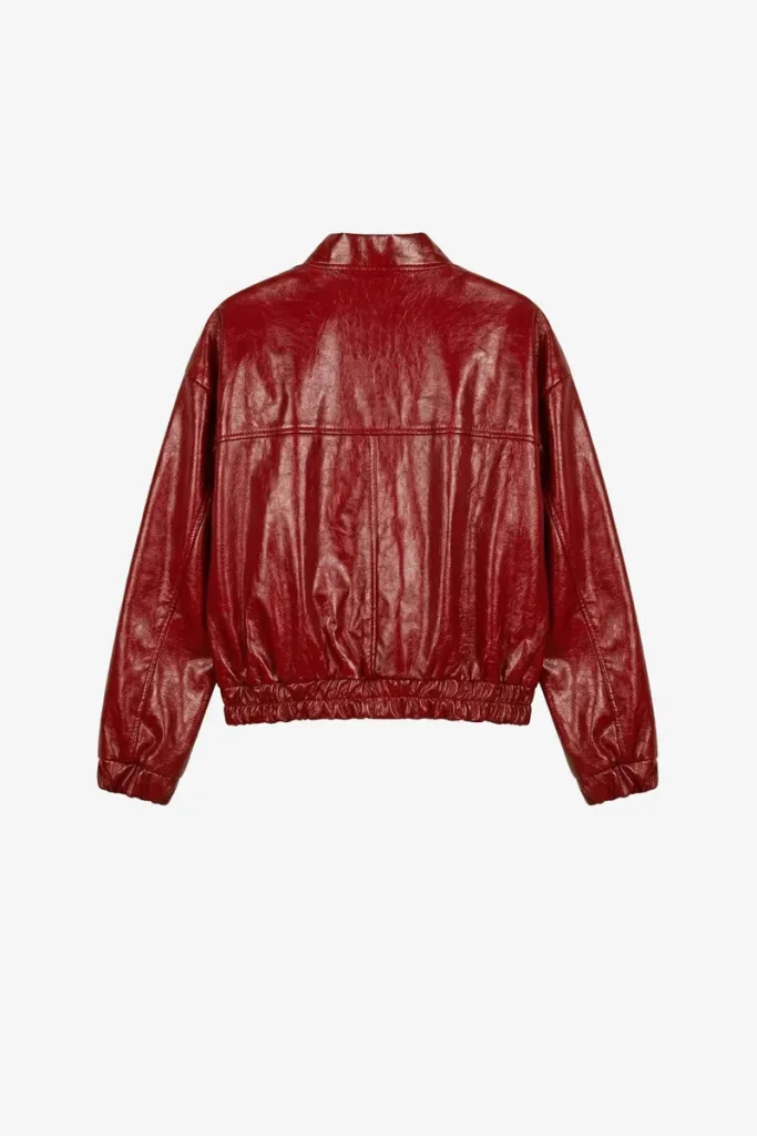 Holloway Ribbed Leather Bomber Jacket – Red – view 2