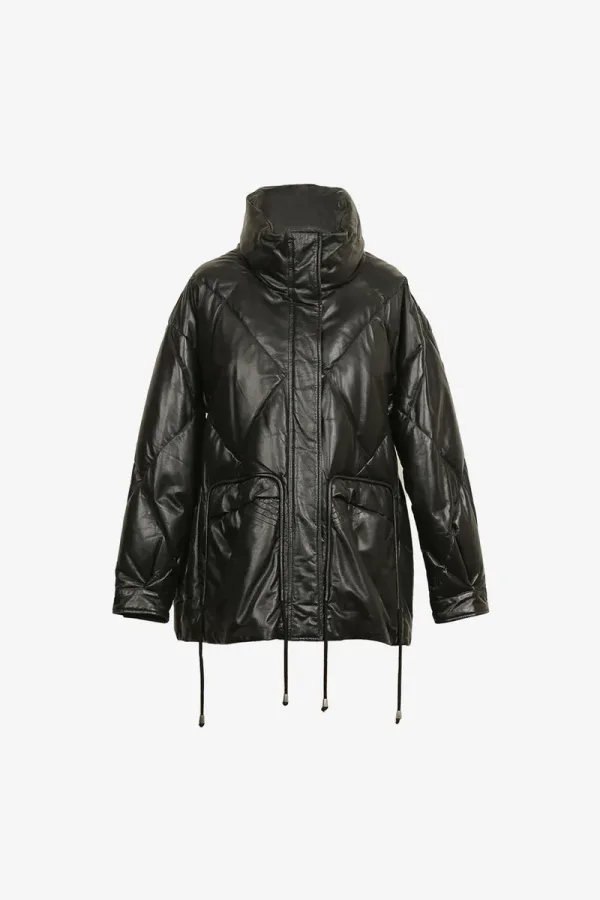 Kensal Rise Hooded Leather Puffer Jacket – Black – view 1