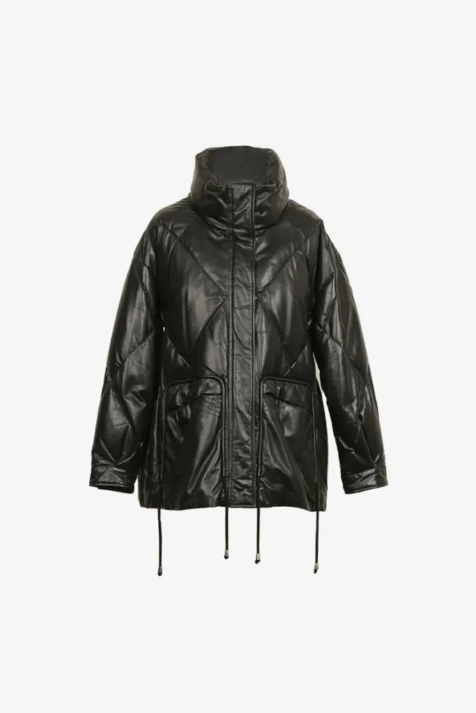 Kensal Rise Hooded Leather Puffer Jacket – Black – view 1