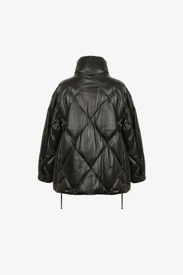Kensal Rise Hooded Leather Puffer Jacket – Black – view 2