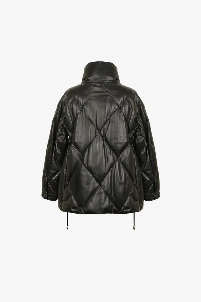 Kensal Rise Hooded Leather Puffer Jacket – Black – view 2