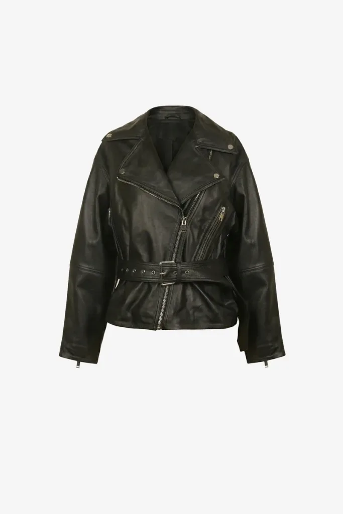 Kingston Belted Leather Biker Jacket – Black – view 1