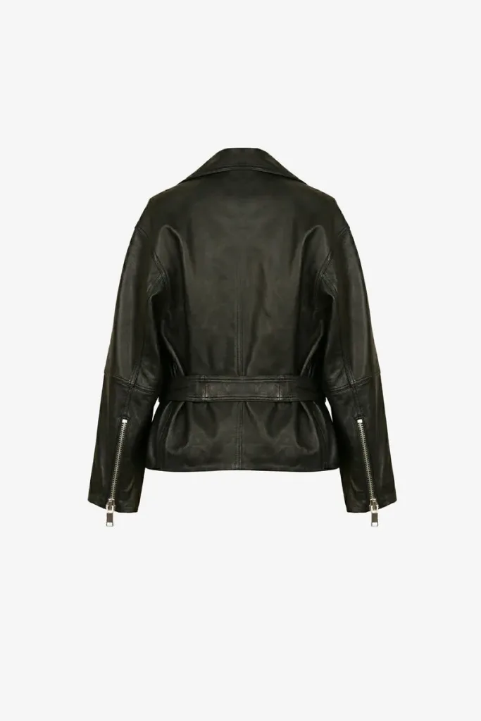Kingston Belted Leather Biker Jacket – Black – view 2
