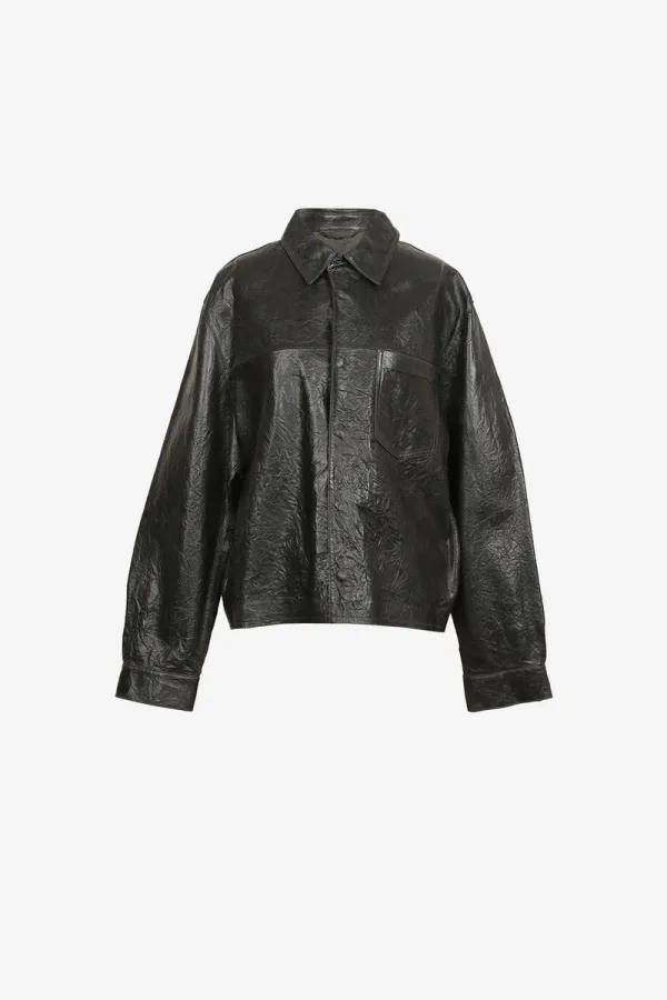 Limehouse Textured Leather Shirt – Black – view 1