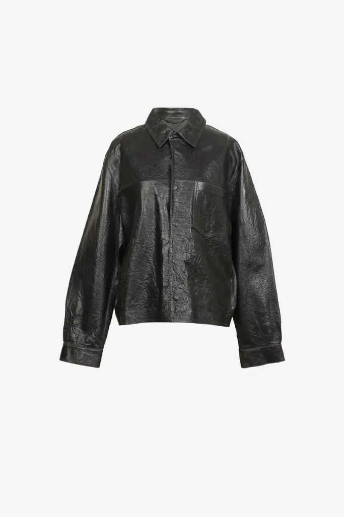 Limehouse Textured Leather Shirt – Black – view 1