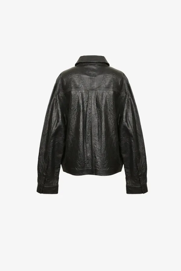 Limehouse Textured Leather Shirt – Black – view 2