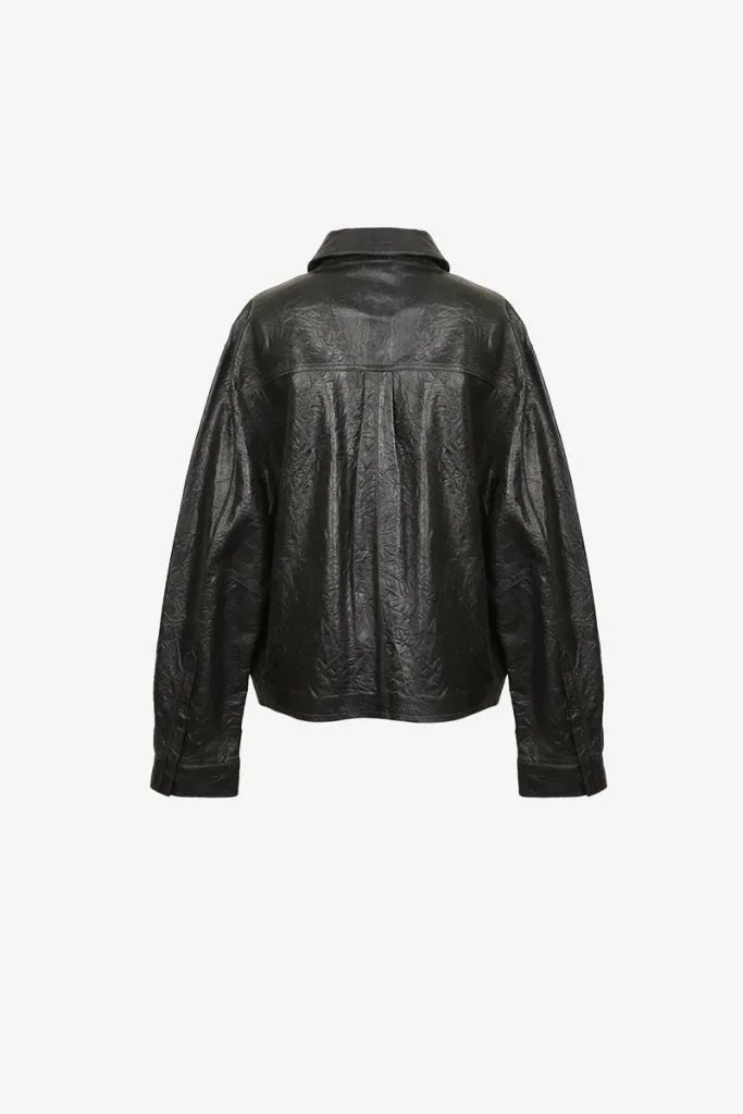 Limehouse Textured Leather Shirt – Black – view 2