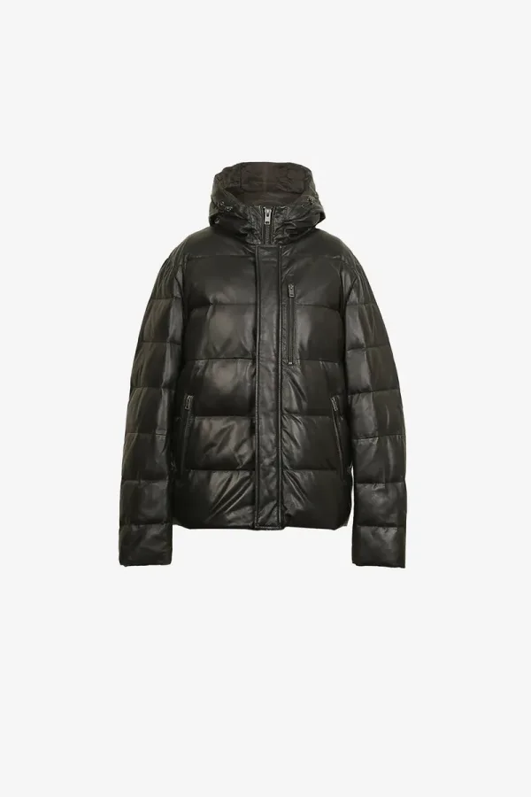 Little Venice Hooded Leather Puffer Jacket – Black – view 1