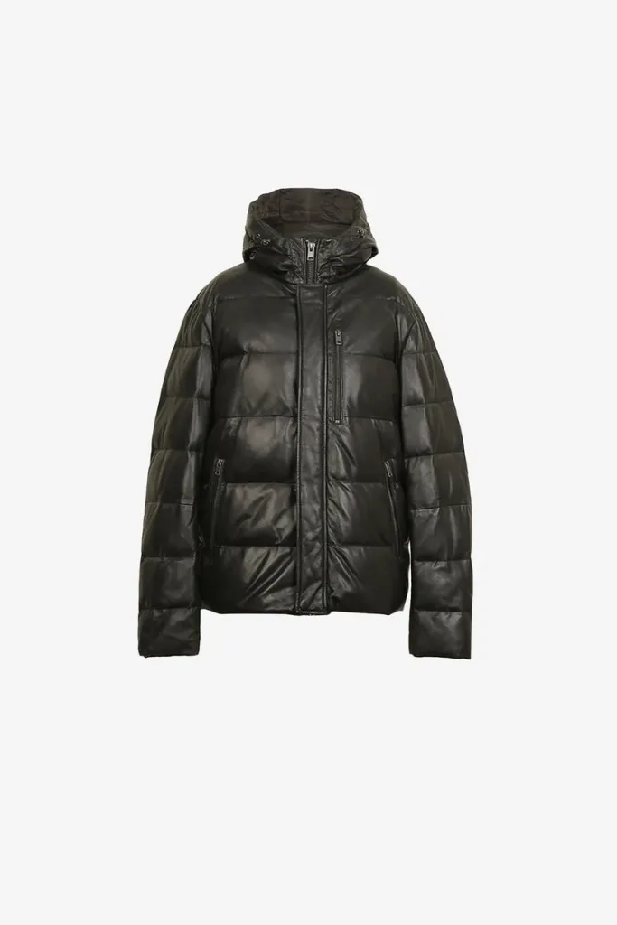 Little Venice Hooded Leather Puffer Jacket – Black – view 1