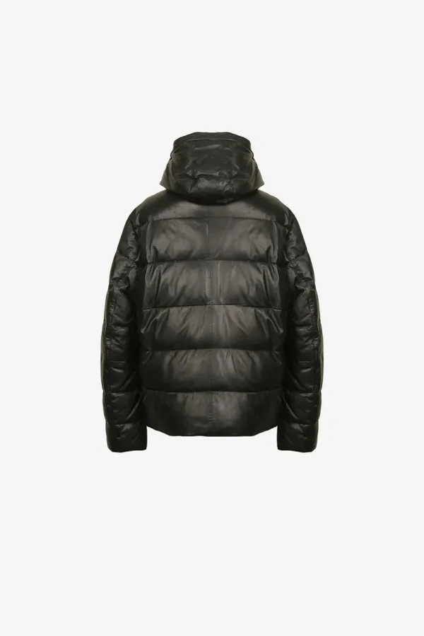Little Venice Hooded Leather Puffer Jacket – Black – view 2