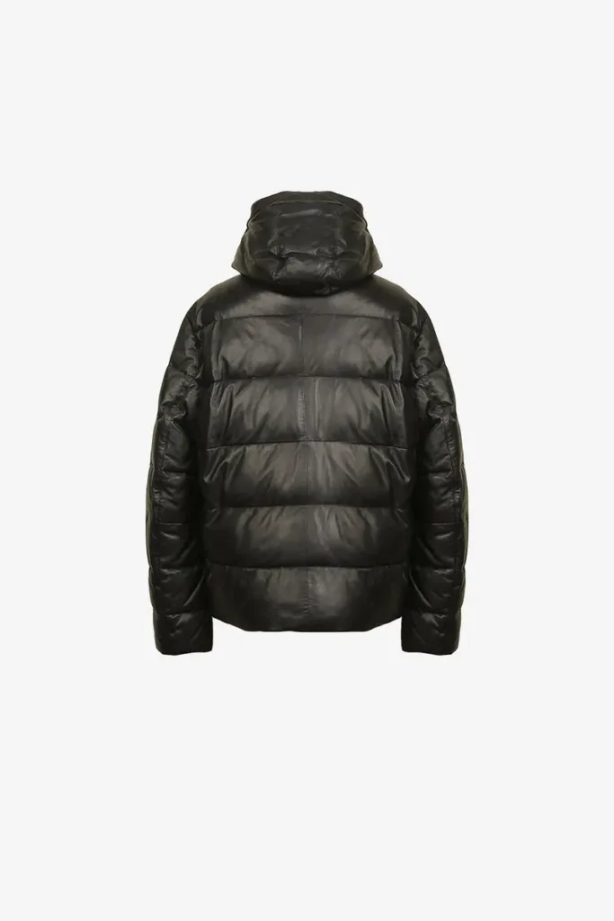 Little Venice Hooded Leather Puffer Jacket – Black – view 2