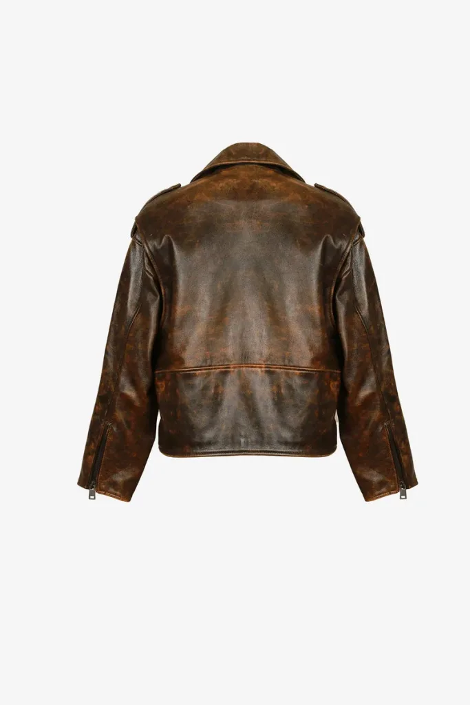 Maida Vale Distressed Leather Biker Jacket – Distressed Brown – view 2