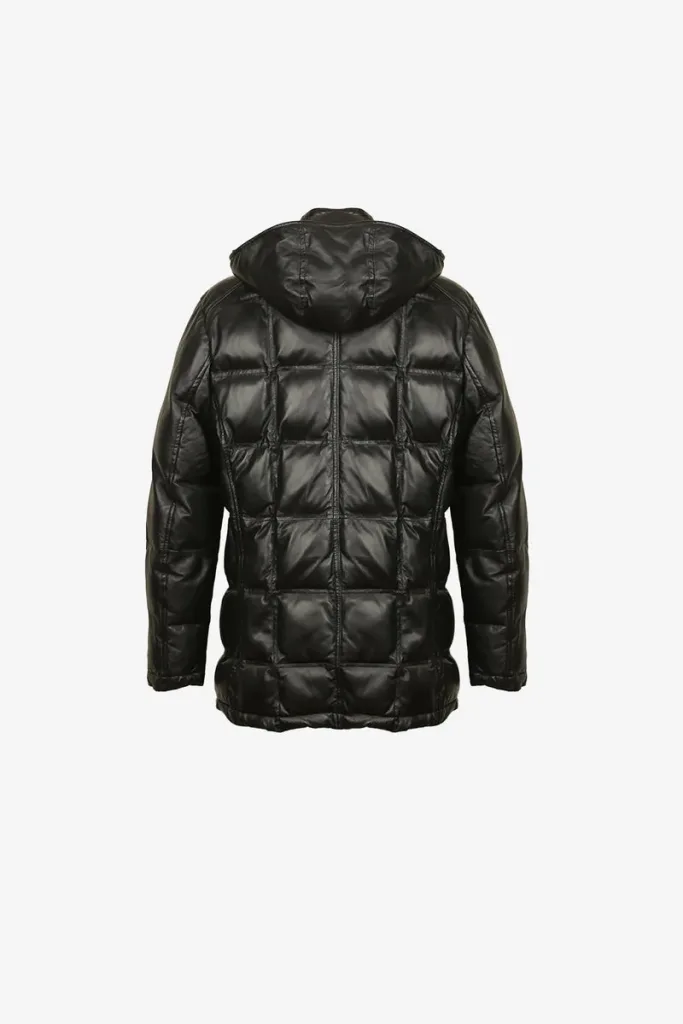 Marble Arch Hooded Leather Puffer Jacket – Black – view 2