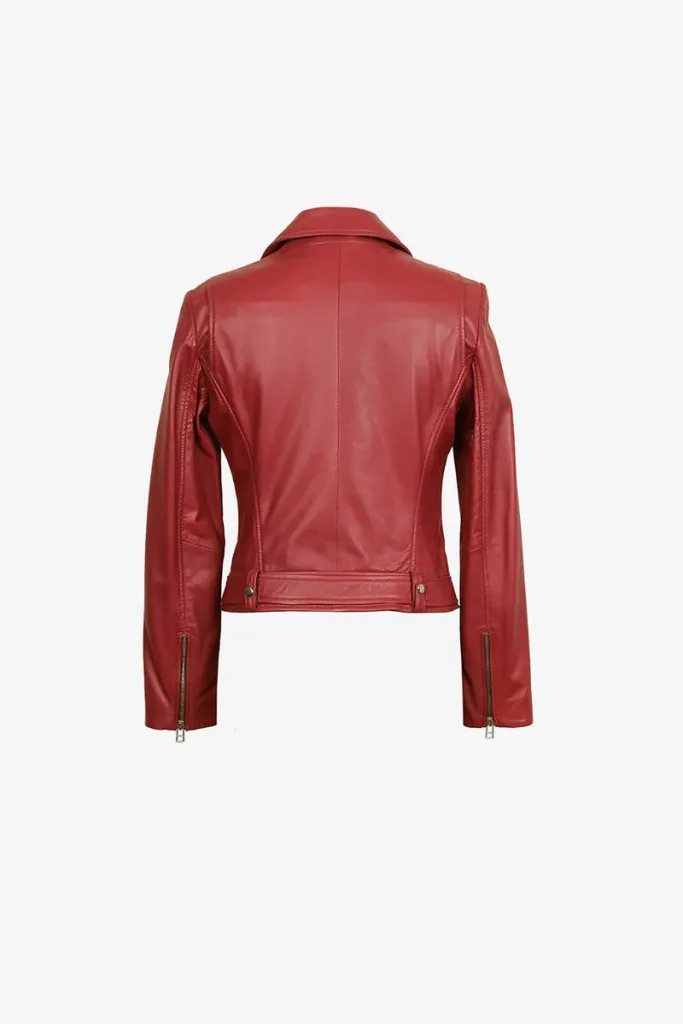 Muswell Hill Belted Leather Biker Jacket – Red – view 2