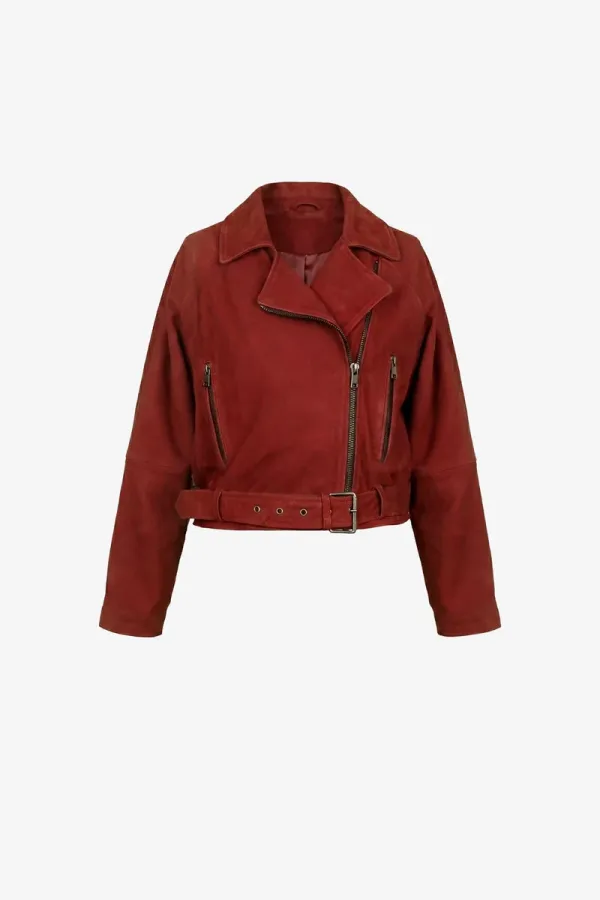 Primrose Hill Leather Biker Jacket – Red – view 1