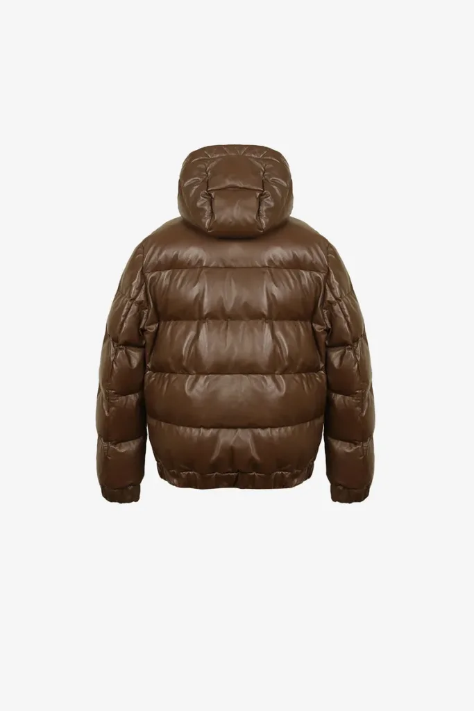 Queen's Park Hooded Leather Puffer Jacket – Mocha – view 2