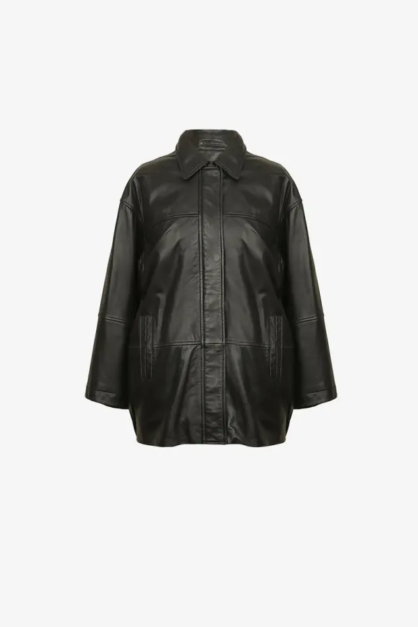 Rotherhithe Panelled Leather Shirt – Black – view 1