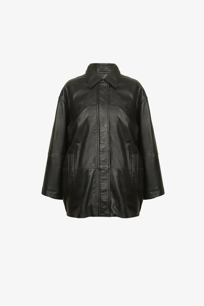 Rotherhithe Panelled Leather Shirt – Black – view 1