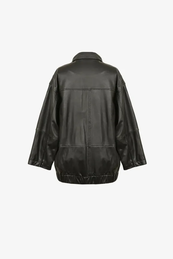 Rotherhithe Panelled Leather Shirt – Black – view 2