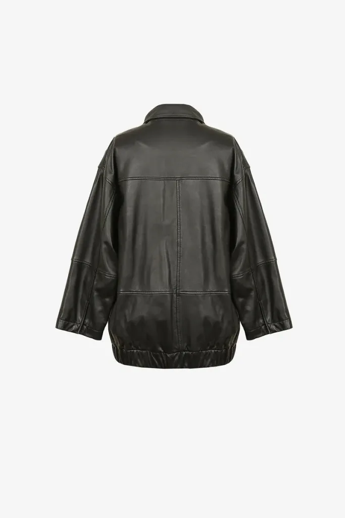 Rotherhithe Panelled Leather Shirt – Black – view 2