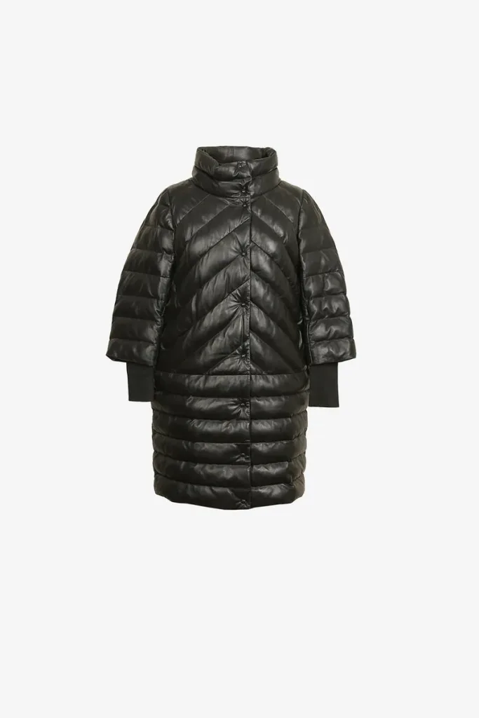 Shad Thames Leather Puffer Jacket – Black – view 1