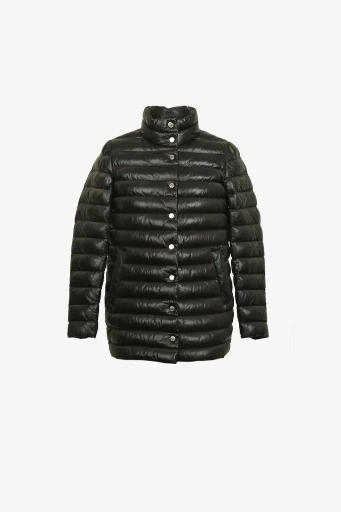 Southfields Leather Puffer Jacket – Black – view 1