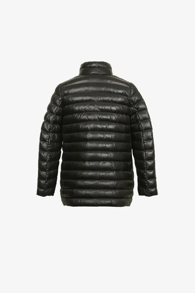 Southfields Leather Puffer Jacket – Black – view 2