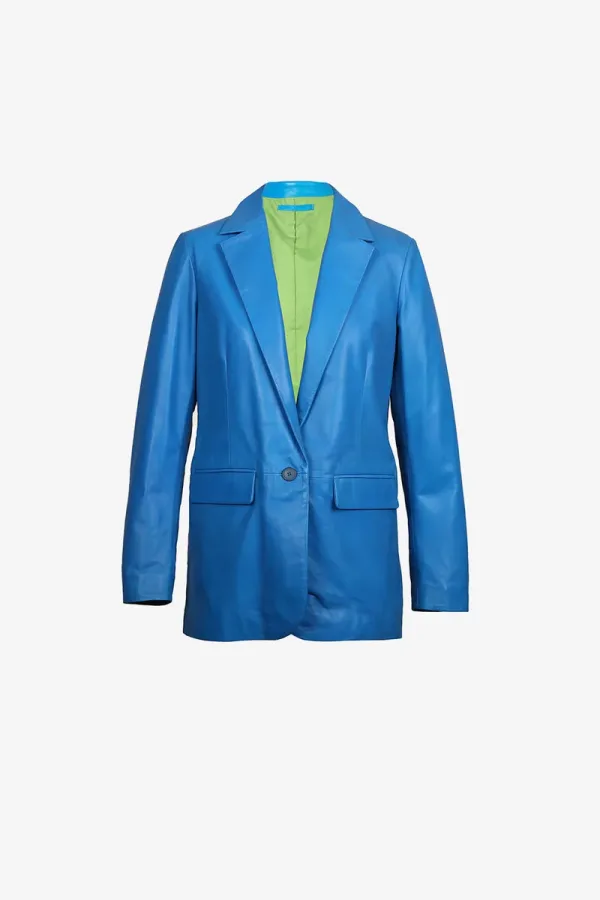 Stoke Newington Tailored Leather Blazer – Blue – view 1