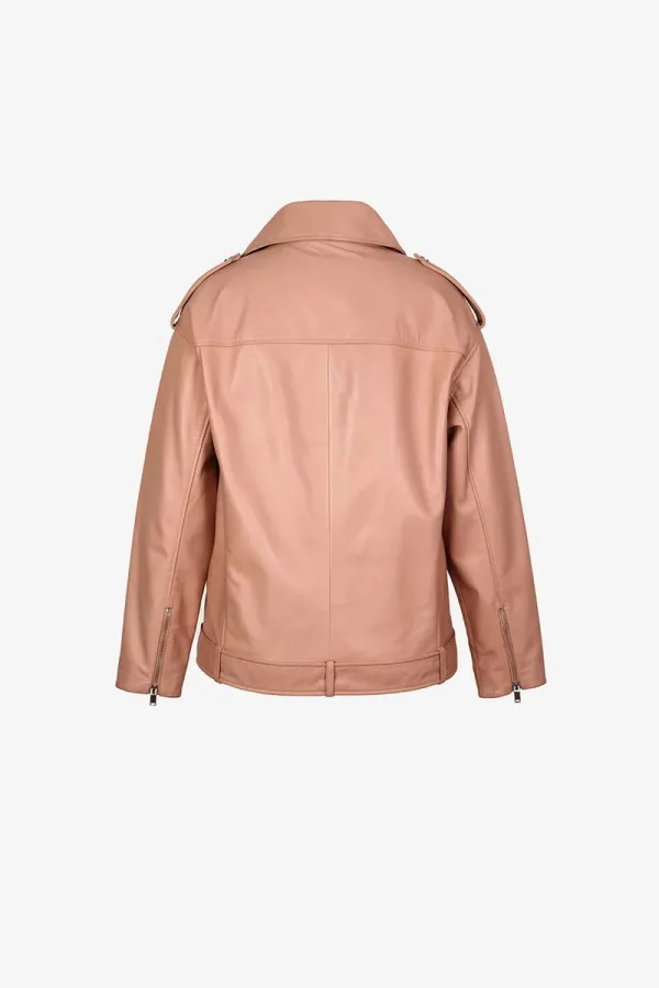 Twickenham Leather Biker Jacket – Blush Pink – view 2