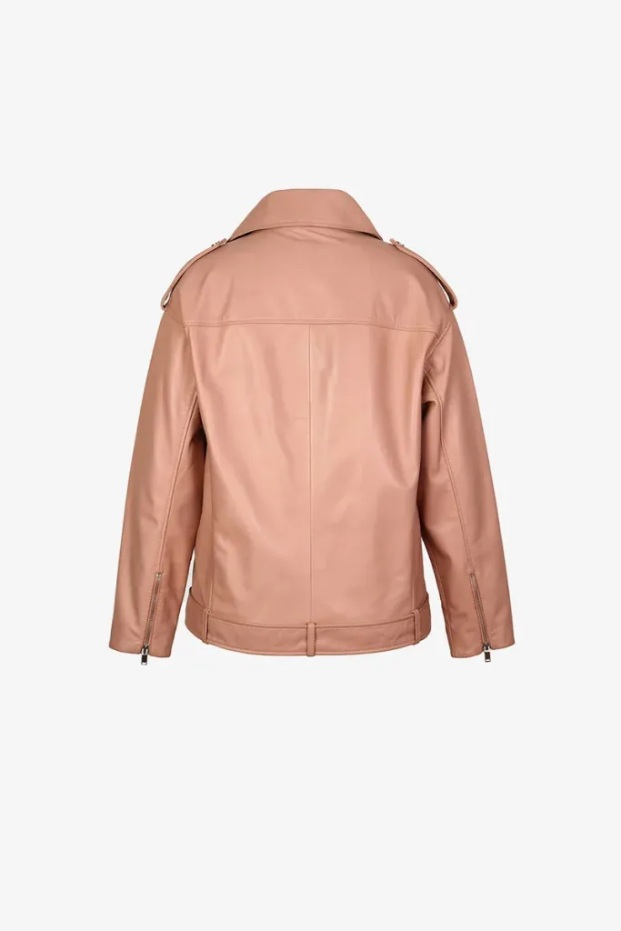 Twickenham Leather Biker Jacket – Blush Pink – view 2