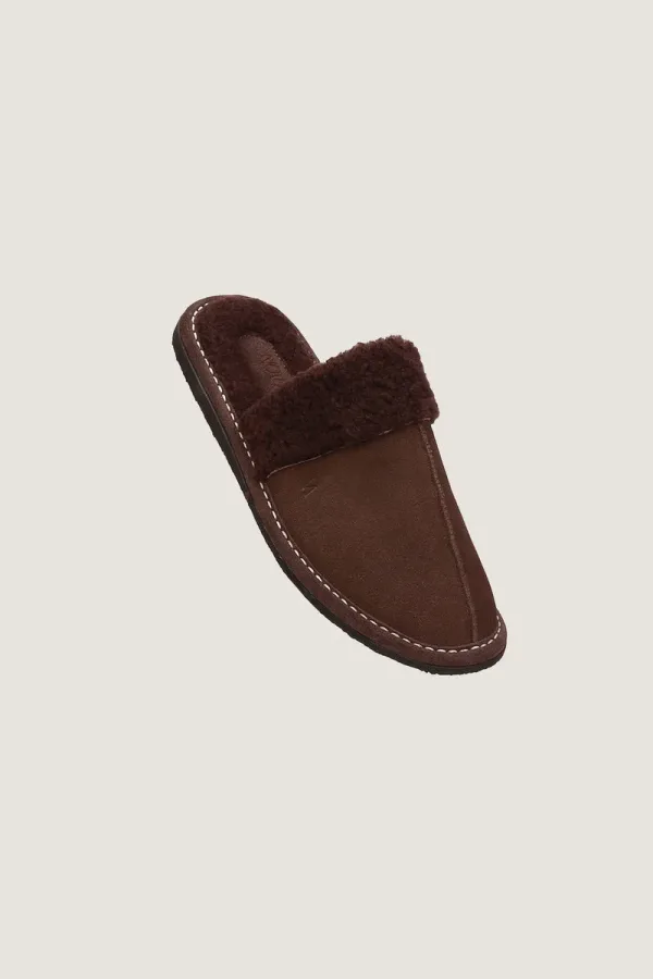 Belgrave Square Plush-Lined Leather Mule Slippers – Brown – view 1