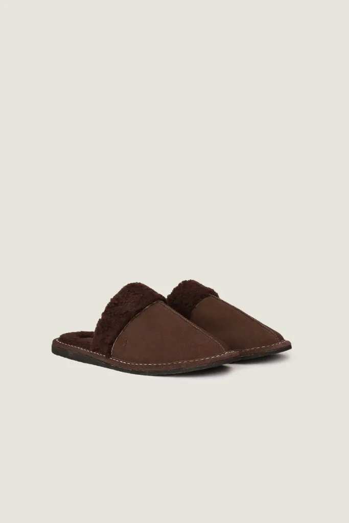 Belgrave Square Plush-Lined Leather Mule Slippers – Brown – view 3