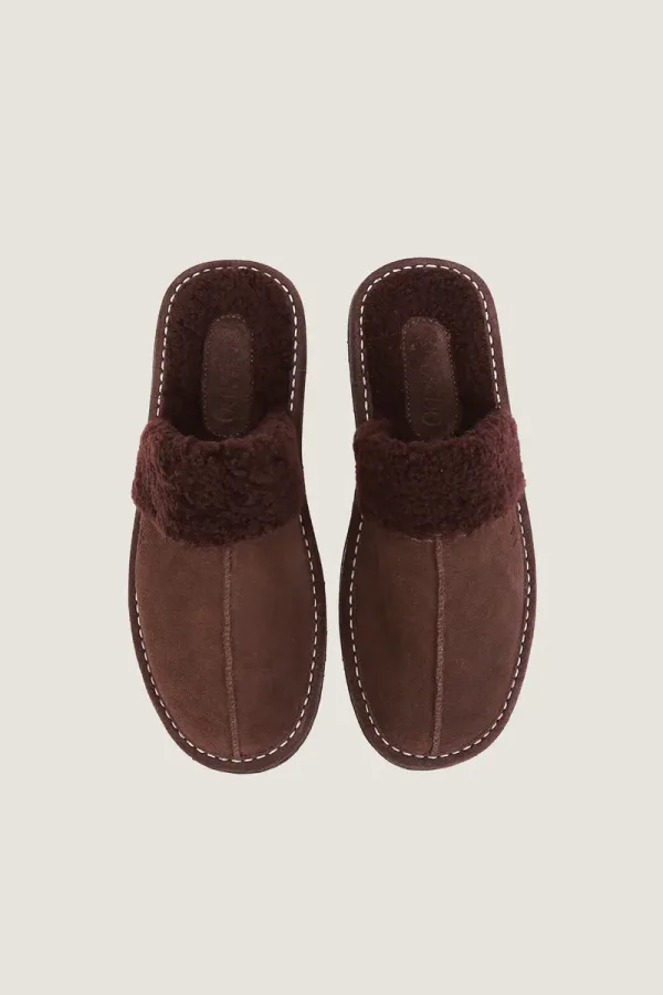 Belgrave Square Plush-Lined Leather Mule Slippers – Brown – view 4