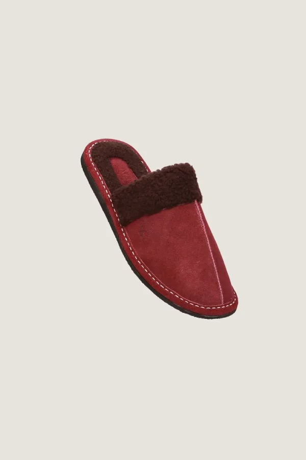 Belgrave Square Plush-Lined Leather Mule Slippers – Burgundy – view 1