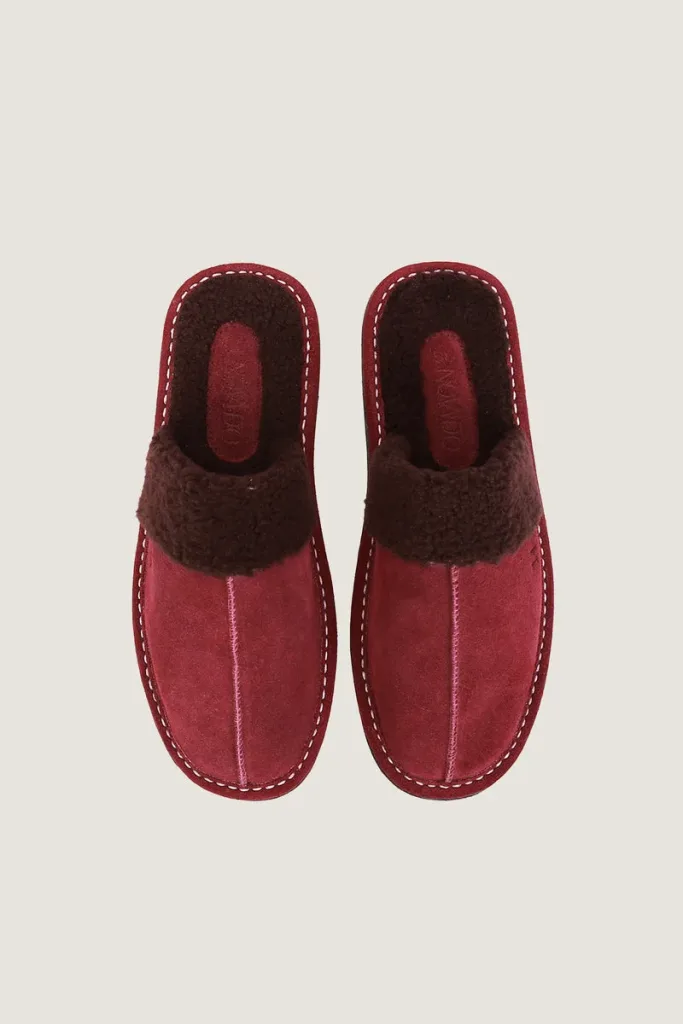 Belgrave Square Plush-Lined Leather Mule Slippers – Burgundy – view 4