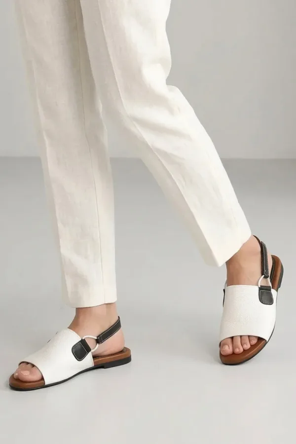 Eaton Square Ankle-Strap Leather Sandals – White – view 1