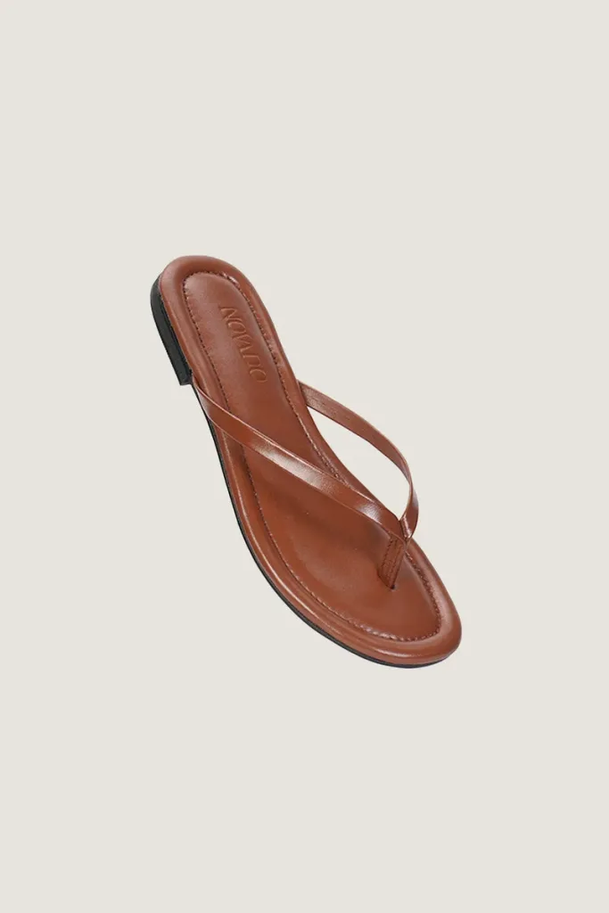 Gordon Square Leather Flip Flops – Brown – view 1