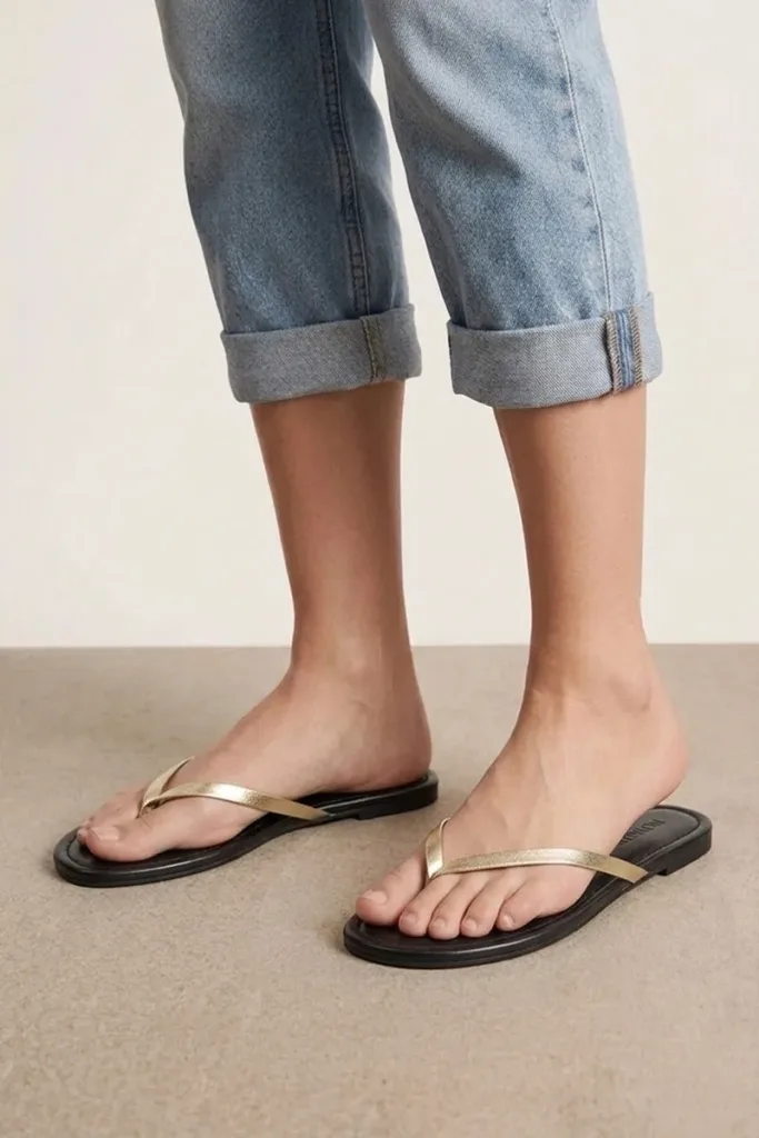 Gordon Square Leather Flip Flops – Gold – view 1