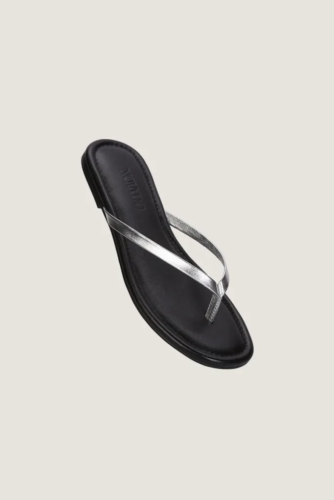 Gordon Square Leather Flip Flops – Silver – view 2