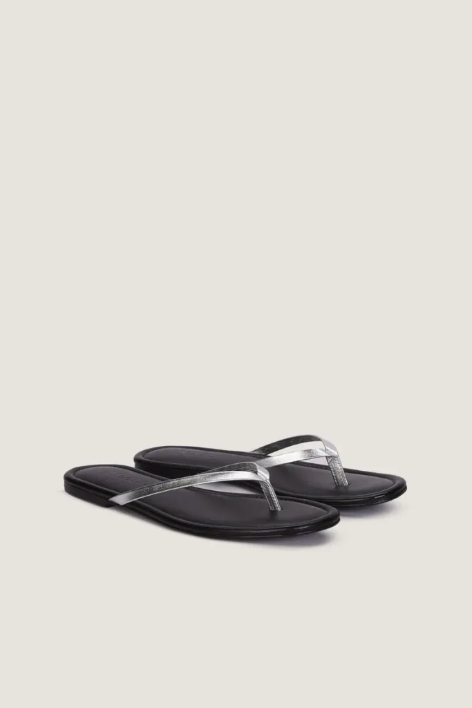 Gordon Square Leather Flip Flops – Silver – view 4