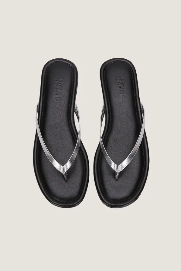 Gordon Square Leather Flip Flops – Silver – view 5